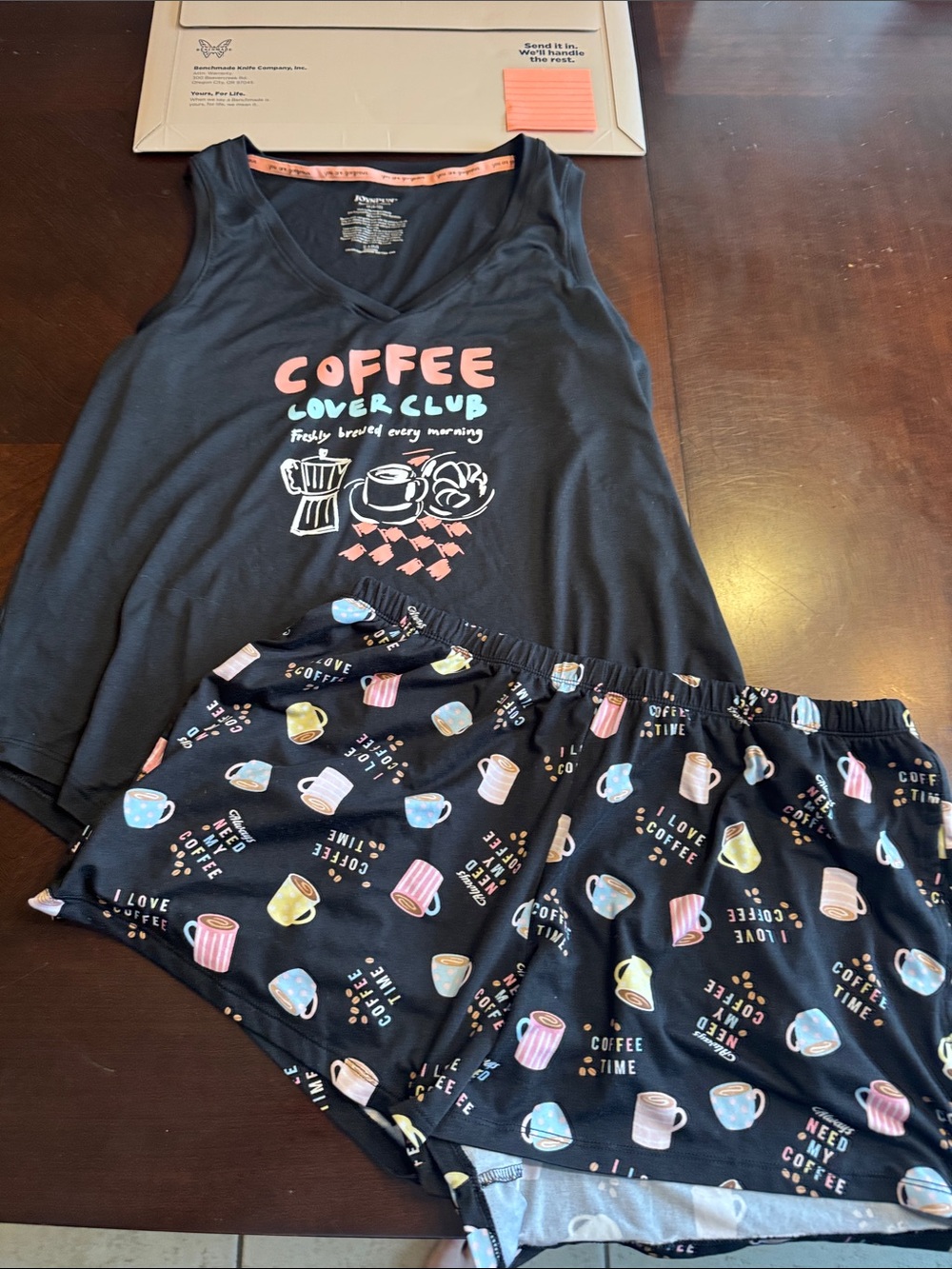 Coffee Lover Club Women's Black Tank & Printed Shorts Pajama Set